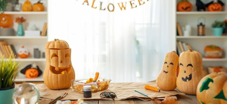Carving,Pumpkin,On,The,Table,At,Home.,Family,Preparing,For